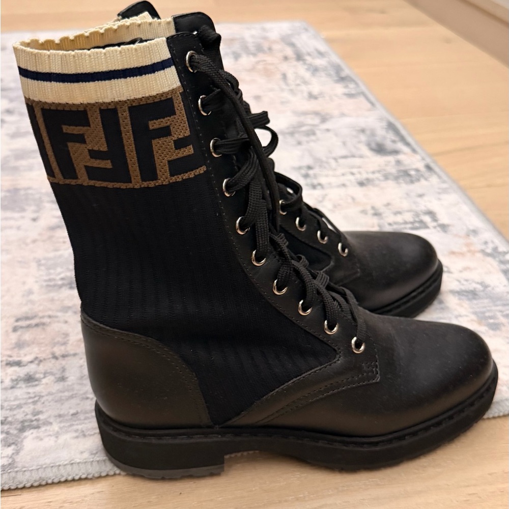 Fendi Black and Cream Combat Boots